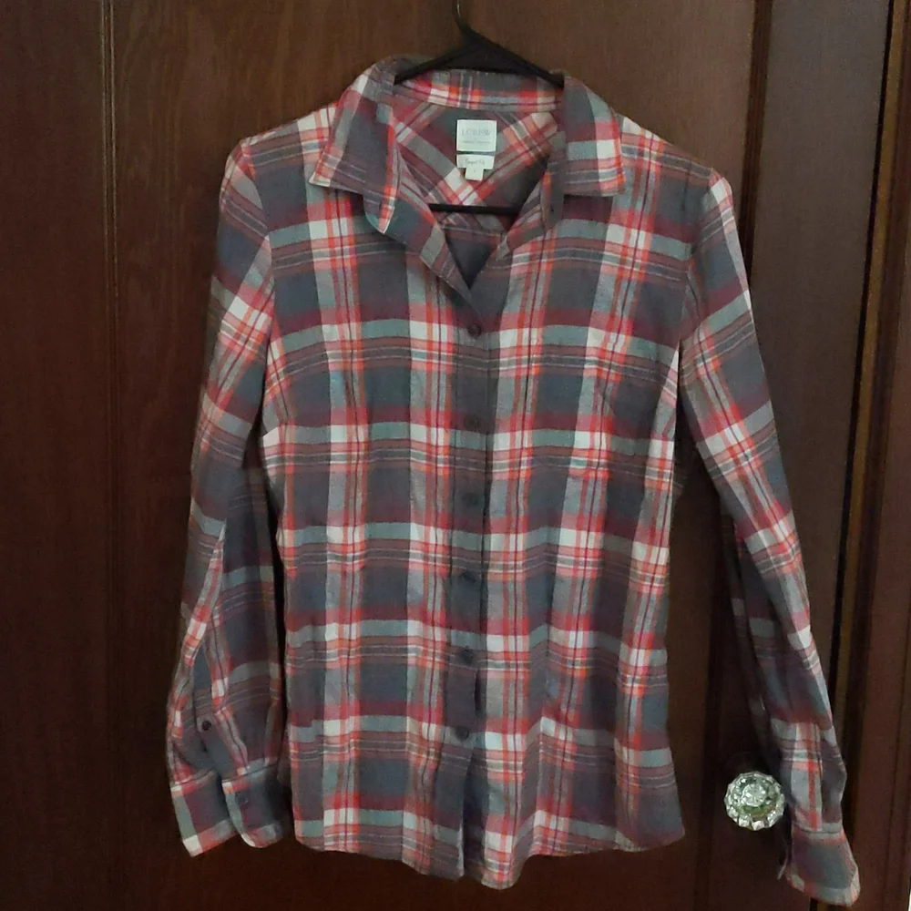 J.Crew Perfect Fit Pink & Gray Plaid Long Sleeve Button Down Shirt Size Small
